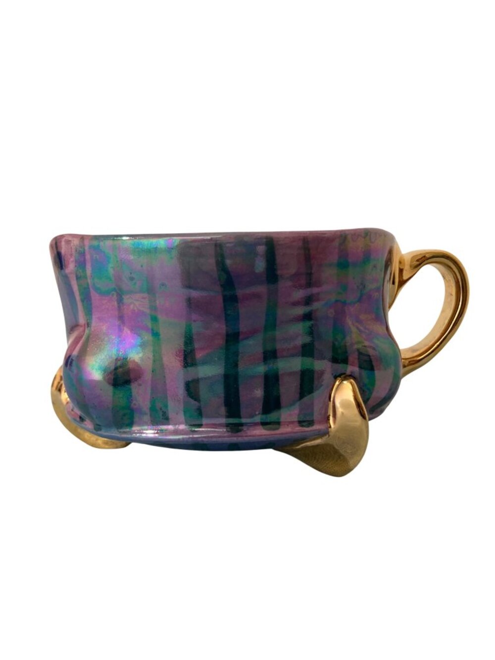 Nathan Bray Art Pottery Ceramic Iridescent Purple And Gold Mug